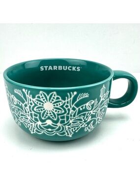 Starbucks Teal Floral Stoneware Mug